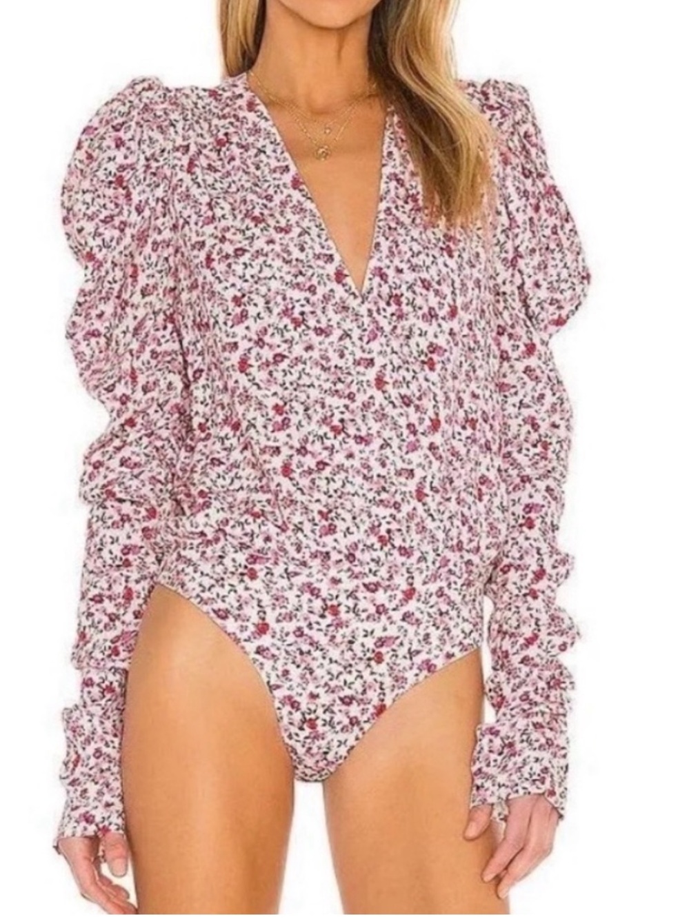 AFRM Danna Floral Pink Wrap Bodysuit Top M